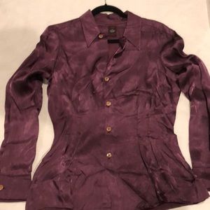 VINTAGE RARE JEAN PAUL GAULTIER CLASSIQUE Plum Purple Satin Blouse - Size 6/Med